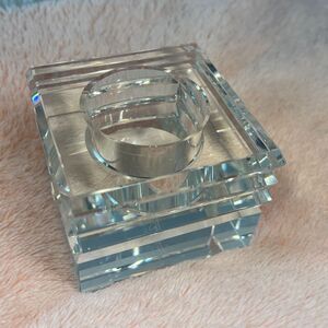 Oleg Cassini Art Deco Crystal Votive Holder Signed 3" Paperweight, Modern Square